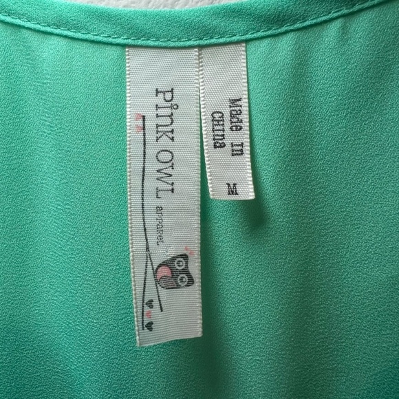 Pink Owl Women's Sleeveless Blouse Shirt Aqua Blue Split Neck Lightweight Medium - Picture 6 of 10